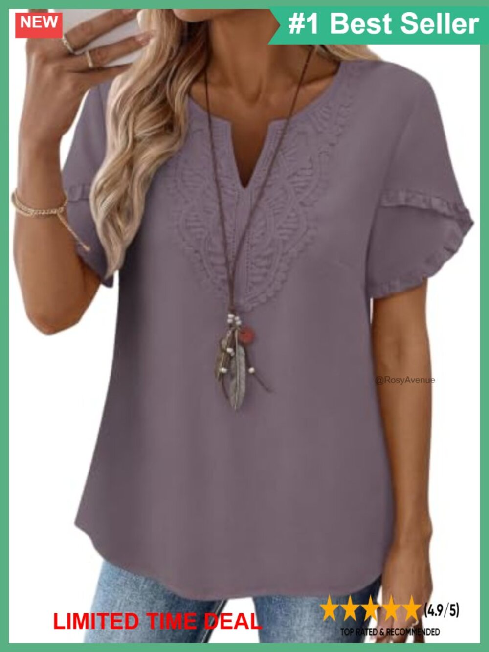 Boho Lace V Neck Ruffle Sleeve Summer Top